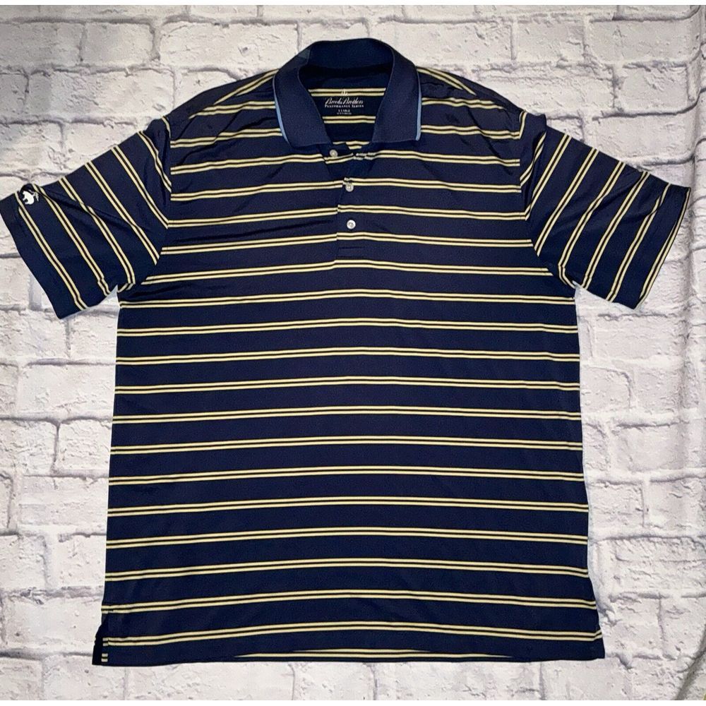 Brooks Brothers‎ Polo Shirt Mens XL Blue Yellow Performance Preppy Logo